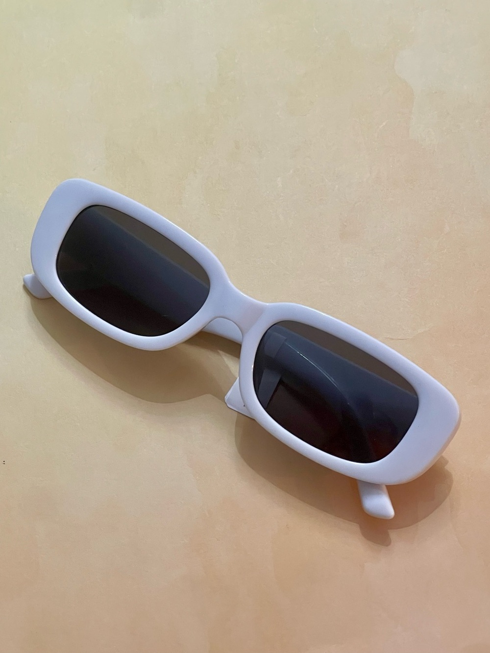 Anthropologie Glossy White Rectangle Bride Sunglasses with Dark Lenses